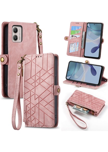 Motorola Moto G53 Cüzdan Kılıf Kelebek Kabartmalı Pu Deri Kickstand Kart Yuvaları Flip Folyo Kapak (Yurt Dışından)