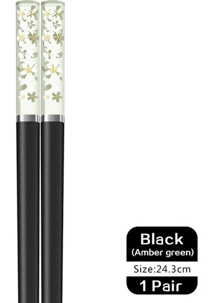 Siyah Amber Yeşil Japon Tarzı Sakura Küf Geçirmez Yemek Çubukları 24 cm Alaşım Amber Aigh Sıcaklığa Dayanıklı Suşi Gıda Ev Yemek Çubukları (Yurt Dışından)