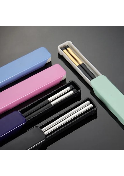 L-Bluebox 1 Çift Altın 1 Çift Çin Yemek Çubukları Kaymaz Metal Gıda Çubuklarını Saklama Kutusu Ayrı Ayrı Satmak Taşınabilir Öğrenciler Işçi Seyahat Sofra (Yurt Dışından)