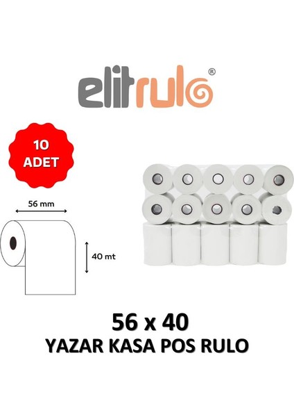 Elitrulo Yazar Kasa Pos Rulosu 56MM x 40MT - 10 Adet