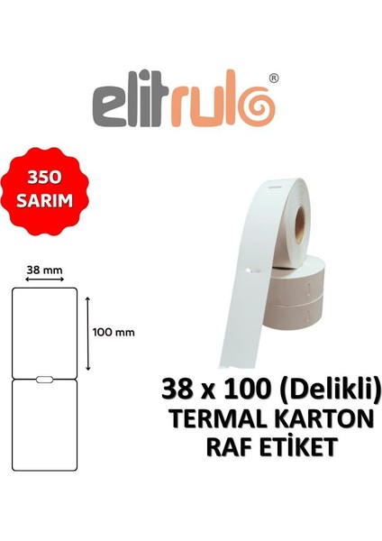 Elitrulo Termal Karton Raf Etiketi 38MM x 100MM Delikli - 350 Adet