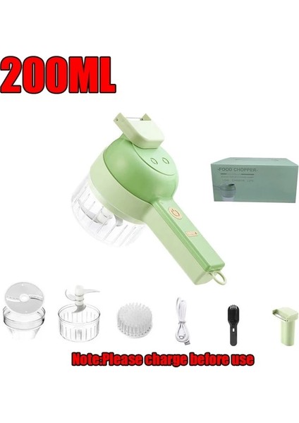 Saplı 200ML 4 In 1 Elektrikli Sebze Kesici Dilimleme Sarımsak Çamur Ezici Kesme Presleme Mikser Sarımsak Kıyıcı Gıda Dilim Sebze Kesici Seti (Yurt Dışından)