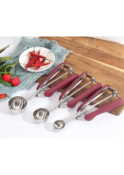 Şarap Kırmızısı Kurabiye Kaşığı 3'lü Pişirme Seti, Dondurma Kaşığı Paslanmaz Çelik, Kurabiye Hamuru Kaşığı, Cupcake Kaşığı, Köfte Kaşığı (Yurt Dışından) modelleri