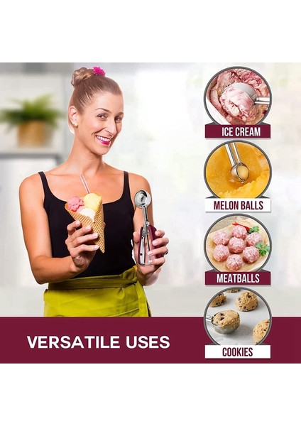 Şarap Kırmızısı Kurabiye Kaşığı 3'lü Pişirme Seti, Dondurma Kaşığı Paslanmaz Çelik, Kurabiye Hamuru Kaşığı, Cupcake Kaşığı, Köfte Kaşığı (Yurt Dışından) fırsatları