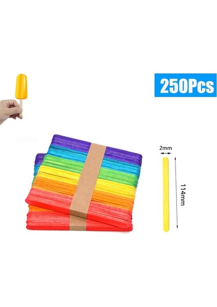 Renk 114MM (250 Adet) 20/100/500 Adet Dondurma Dondurma Çubukları Doğal Tahta Çubuklar Dondurma Kaşığı El Sanatları Sanat Dondurma Lolly Mutfak Kek Araçları (Yurt Dışından)