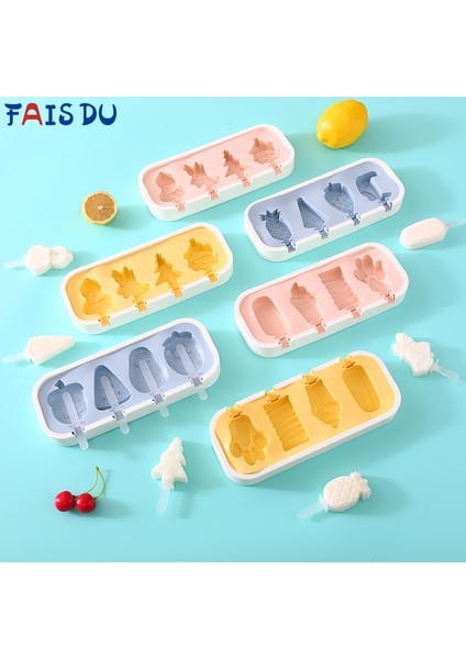 Faıs Du Silikon Dondurma Kalıp Kapaklı ve Sopalarla Yeniden Kullanılabilir Dıy Ev Yapımı Sevimli Karikatür Buz Yapıcı Popsicle Kalıp Mutfak Aracı (Yurt Dışından)