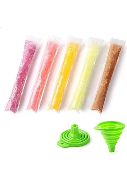Bir Huni ile 10 Adet Buz Popsicle Kalıp Çanta Yoğurt Çubukları, Meyve Smoothies, Buz Şeker Pops Yapma Çantaları Küp Tek Kullanımlık Freeze Popsicle Kese (Yurt Dışından)