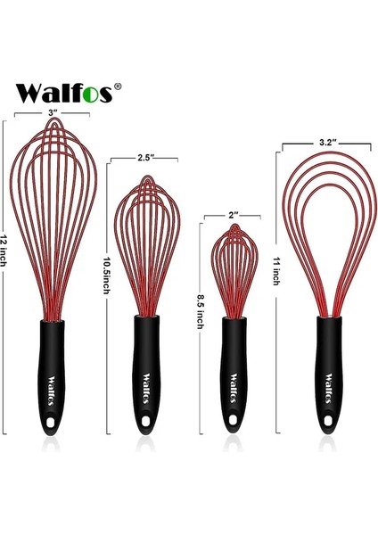 4 Adet Set Walfos Silikon Çırpma Paslanmaz Çelik Tel Çırpma Yumurta Çırpıcı Isıya Dayanıklı Yapışmaz Krem Blender Kahve Köpürtücü Mutfak Aletleri (Yurt Dışından)