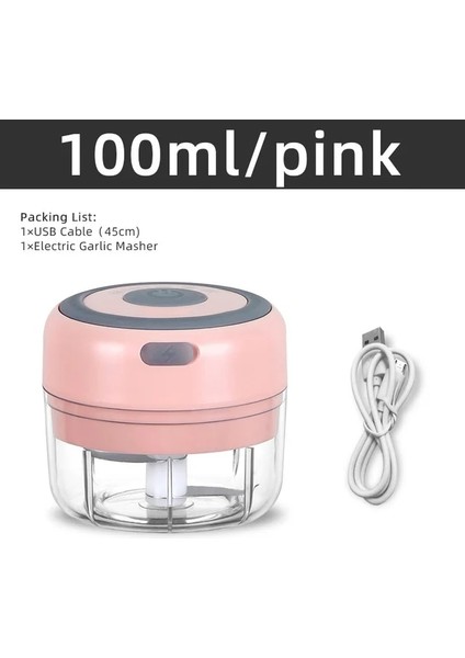 Pembe 100ML 250ML Elektrikli Sarımsak Kırıcı Paslanmaz Çelik Kablosuz Baharat ve Baharat Doğrama Makinesi Sebze Salatası Biber Havuç Et (Yurt Dışından)