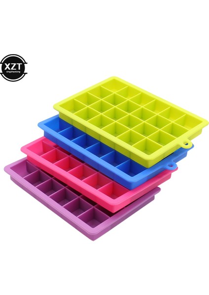 Mavi 24 Izgaralar Silikon Buz Küpü Tepsi Kalıpları Kapaklı Kare Şekli Buz Küpü Makinesi Meyve Popsicle Dondurma Kalıp Şarap Barı Içme (Yurt Dışından)