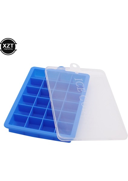Mavi 24 Izgaralar Silikon Buz Küpü Tepsi Kalıpları Kapaklı Kare Şekli Buz Küpü Makinesi Meyve Popsicle Dondurma Kalıp Şarap Barı Içme (Yurt Dışından)