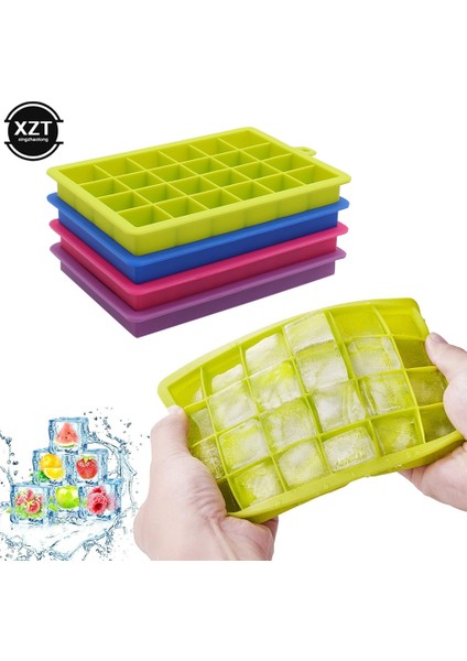 Mavi 24 Izgaralar Silikon Buz Küpü Tepsi Kalıpları Kapaklı Kare Şekli Buz Küpü Makinesi Meyve Popsicle Dondurma Kalıp Şarap Barı Içme (Yurt Dışından)