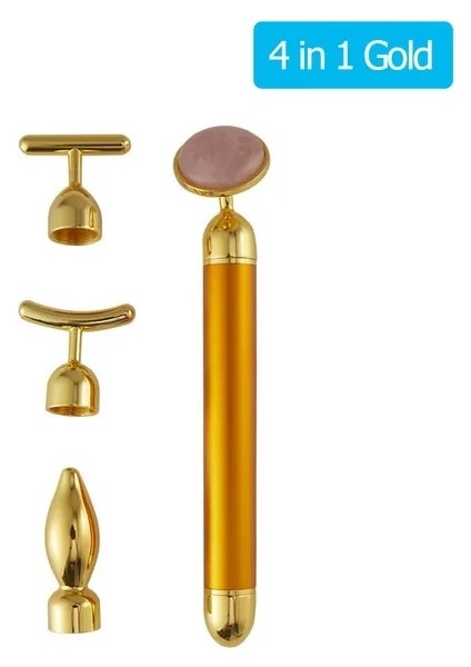 4 In 1 Altın 24K Altın Güzellik Bar Yüz Masajı Elektrikli Titreşimli Gül Kuvars 3D Rulo Yüz Germe Vücut Yüz Gua Sha Yeşim Rulo (Yurt Dışından)