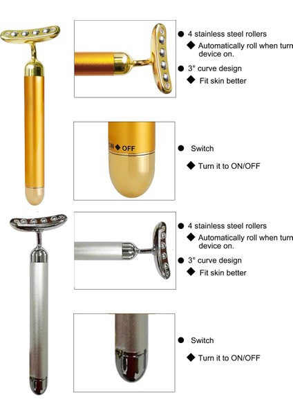 Gümüş Kutu Yok Yüz Masaj Rulosu Altın 3D Rulo Elektrikli Yüz Rulosu ve T Şekli Yüz Rulo Masajı (Altın Sarısı / Gümüş) (Yurt Dışından)
