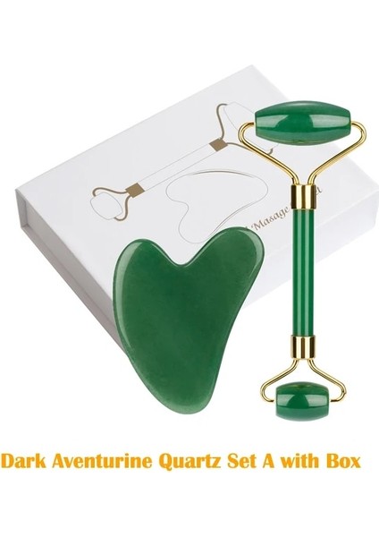 Koyu Yeşil A Bo Gül Kuvars Yeşim Rulo Masaj Guaj Kazıyıcı Yüz Cilt Bakımı Aracı Doğal Vücut Gua Sha Güzellik Yüz Germe Masaj Rulosu (Yurt Dışından)