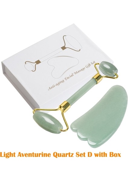 Açık Yeşil D B Doğal Gül Kuvars Yeşim Rulo ve Gua Sha Yüz Masajı Seti (Yurt Dışından)