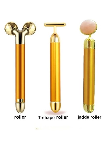 Set 1 24 K Altın Enerji Güzellik Bar Seti 3D Yüz Titreşim Masajı Yüz Masaj Sopa Cilt Bakımı Yüz Yeşim Rulo Yüz Germe Sopa 3'ü 1 Arada (Yurt Dışından)