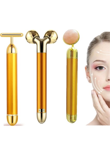 Set 1 24 K Altın Enerji Güzellik Bar Seti 3D Yüz Titreşim Masajı Yüz Masaj Sopa Cilt Bakımı Yüz Yeşim Rulo Yüz Germe Sopa 3'ü 1 Arada (Yurt Dışından) modelleri