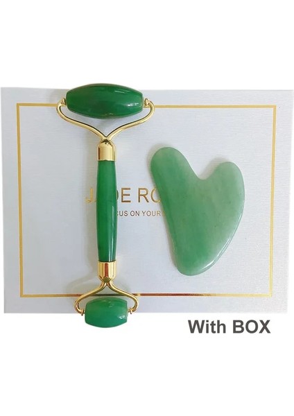 2 Adet Kutusu ile Yeşim Rulo Guasha Seti Taş Yüz Göz Masaj Aleti (Yurt Dışından)