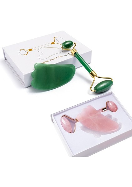 Koyu Yeşil B Doğal Gül Kuvars Yeşim Rulo Gua Sha Seti Yüz Masajı Rulo Yeşim Taşı Guasha Kazıyıcı Yüz Kaldırma Güzellik Masaj Aracı (Yurt Dışından) indirimleri