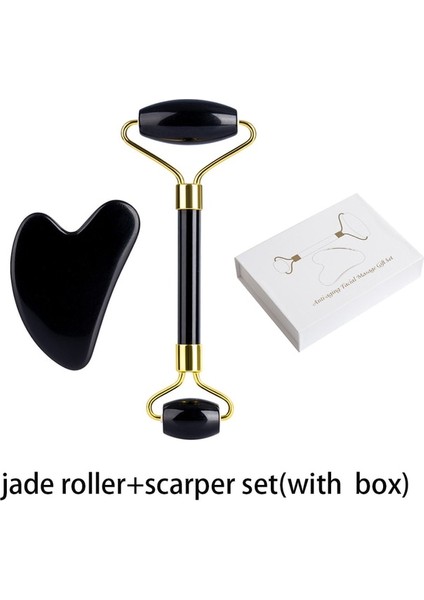Kutu ile Parmak Seti Doğal Siyah Obsidyen Yeşim Rulo Yüz Vücut Masajı Rulo Yeşim Taş Gua Sha Kurulu Kazıyıcı Yüz Kaldırma Güzellik Masaj Aracı (Yurt Dışından)