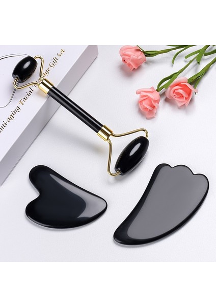 Kutu ile Parmak Seti Doğal Siyah Obsidyen Yeşim Rulo Yüz Vücut Masajı Rulo Yeşim Taş Gua Sha Kurulu Kazıyıcı Yüz Kaldırma Güzellik Masaj Aracı (Yurt Dışından) fiyatları