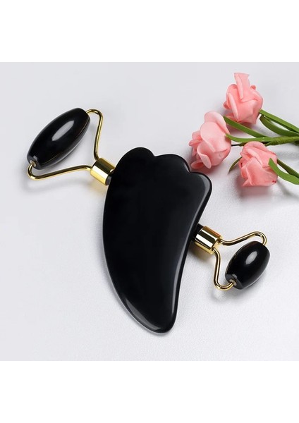 Kutu ile Parmak Seti Doğal Siyah Obsidyen Yeşim Rulo Yüz Vücut Masajı Rulo Yeşim Taş Gua Sha Kurulu Kazıyıcı Yüz Kaldırma Güzellik Masaj Aracı (Yurt Dışından) fırsatları