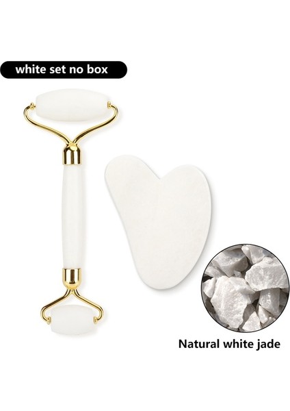 Beyaz Set Hiçbir Kutu Doğal Gül Kuvars Yeşim Rulo Gua Sha Seti Yüz Vücut Masajı Rulo Yeşim Taş Masaj Seti Yüz Kaldırma Güzellik Masaj Aletleri (Yurt Dışından)