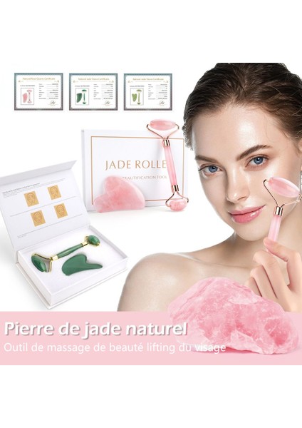 Yeşil Kutu ile Set Doğal Gül Kuvars Yeşim Rulo Gua Sha Seti Yüz Vücut Masajı Rulo Yeşim Taş Masaj Seti Yüz Kaldırma Güzellik Masaj Aletleri (Yurt Dışından) fiyatları