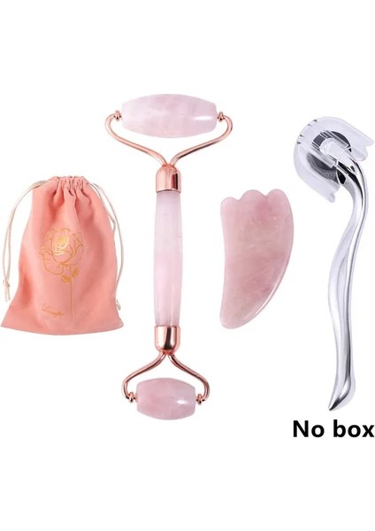 C Doğal Taş Yeşim Rulo Yüz Masajı Mikroiğne Rulo Yeşim Spatula Cilt Bakımı Üç Parçalı Gül Kuvars Rulo Masaj Aracı (Yurt Dışından)