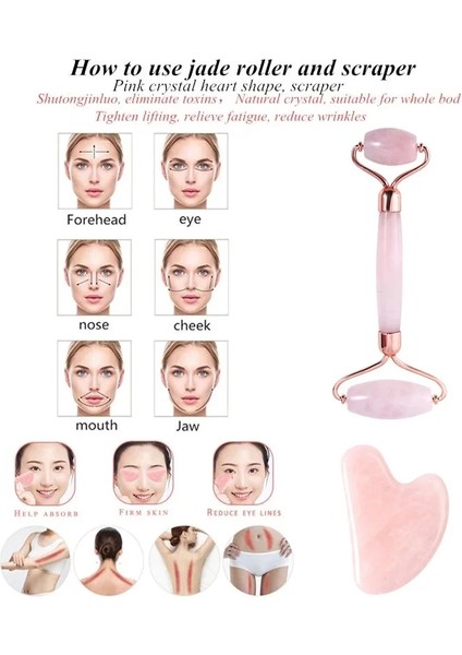 C Doğal Taş Yeşim Rulo Yüz Masajı Mikroiğne Rulo Yeşim Spatula Cilt Bakımı Üç Parçalı Gül Kuvars Rulo Masaj Aracı (Yurt Dışından) fırsatları