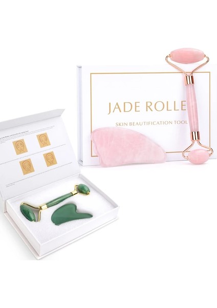 Koyu Yeşil Doğal Gül Kuvars Yeşim Rulo ve Gua Sha Seti Taş Guasha Yüz Göz Masajı (Yurt Dışından) indirimleri