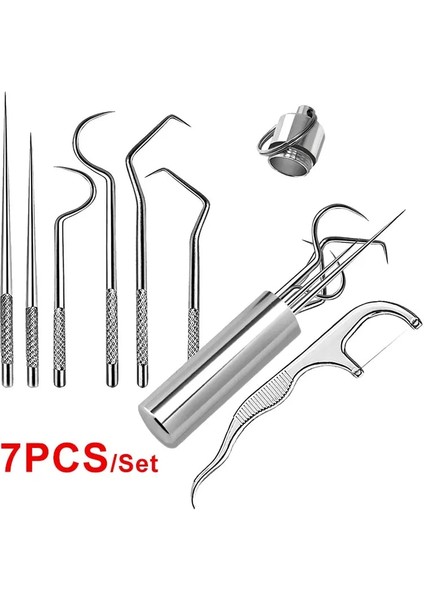 7 Adet Paslanmaz Çelik Kürdan Seti Diş Ipi Yeniden Kullanılabilir Tartar Temizleme Aracı Kürdan Taşınabilir Ipi Diş Temizleyici Ağız Temizleme (Yurt Dışından)