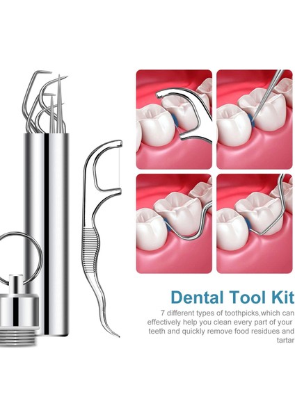7 Adet Paslanmaz Çelik Kürdan Seti Diş Ipi Yeniden Kullanılabilir Tartar Temizleme Aracı Kürdan Taşınabilir Ipi Diş Temizleyici Ağız Temizleme (Yurt Dışından)