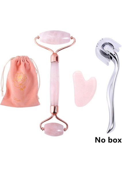 B Doğal Taş Yeşim Rulo Yüz Masajı Mikroiğne Rulo Yeşim Spatula Cilt Bakımı Üç Parçalı Gül Kuvars Rulo Masaj Aracı (Yurt Dışından)