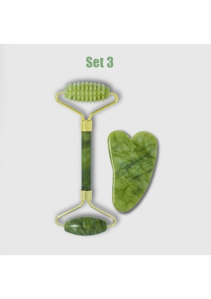 Set 3 Ougeda Doğal Yeşim Rulo Yüz Vücut Masajı Gua Sha Seti Yeşim Taş Masaj Seti Yüz Kaldırma Güzellik Masaj Aletleri (Yurt Dışından)