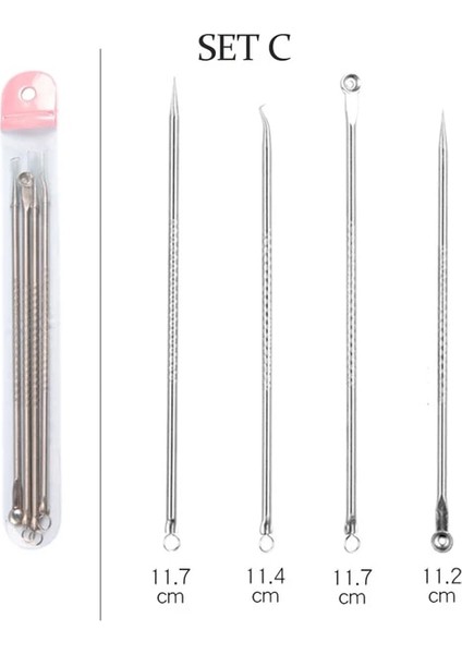 Set C 4pcs Siyah Nokta Akne Sökücü Komedon Siyah Nokta Leke Sivilce Kaldırma Iğnesi Yüz Bakımı Cilt Temizleme Gözenek Temizleyici Güzellik (Yurt Dışından)