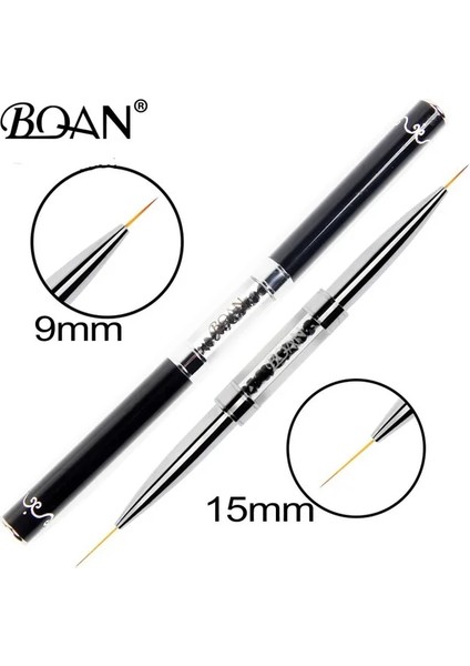 9mm 15MM Bqan Siyah Çift Kafa Kristal Saplı 9MM11MM Çizim Fırçası Astar Fırça Boyama Kalem Jel Lehçe Kristal Tırnak Sanat Manikür Araçları (Yurt Dışından)