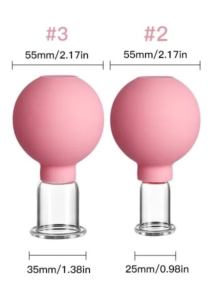 Pembe 2-3 Boyutu Vakum Seti Yüz Cilt Guasha Selülit Masaj Aracı (Yurt Dışından)