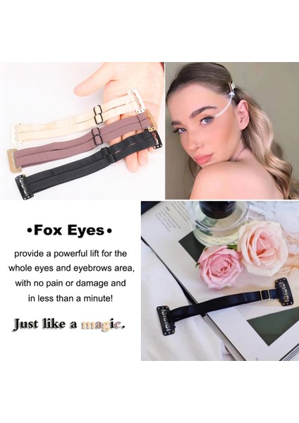 Çift Siyah Çift Germe Bandı Gözleri ve Kaşları Kaldırmak Için Tilki Gözü Sihirli Elastik Bant Bb Klipsli Ayarlanabilir Askı Belleza Aracı (Yurt Dışından)