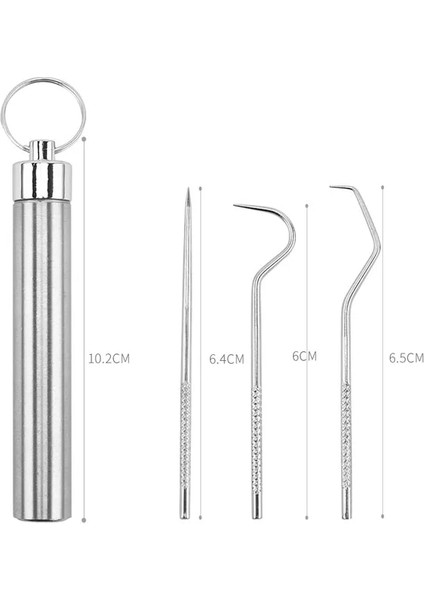4 Adet Set Paslanmaz Çelik Kürdan Seti Diş Ipi Yeniden Kullanılabilir Kürdan Taşınabilir Kürdan Ipi Diş Temizleyici Ağız Temizleme (Yurt Dışından)