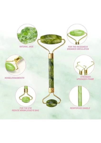 Set 3 Ougeda Doğal Yeşim Rulo Yüz Vücut Masajı Gua Sha Seti Yeşim Taş Masaj Seti Yüz Kaldırma Güzellik Masaj Aletleri (Yurt Dışından)