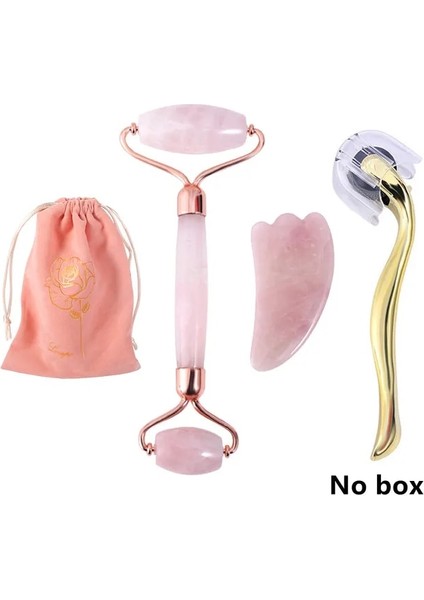 D Doğal Taş Yeşim Rulo Yüz Masajı Mikroiğne Rulo Yeşim Spatula Cilt Bakımı Üç Parçalı Gül Kuvars Rulo Masaj Aracı (Yurt Dışından)