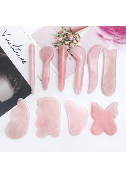 F Doğal Gül Kuvars Yeşim Gua Sha Kurulu Akupunktur Masajı Yüz Guaj Pembe Kuvars Masaj Yüz Liftingstone Guasha Kazıma (Yurt Dışından) fırsatları