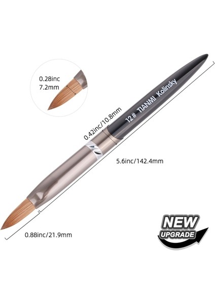 Crimped-12 Tıanmı Kolinsky Akrilik Tırnak Fırçası Yuvarlak Siyah Uv Jel Lehçe Tırnak Resim Fırçası Uzatma Oluşturucu Kalem Çizim Fırçaları Boyutu 8-24 (Yurt Dışından)