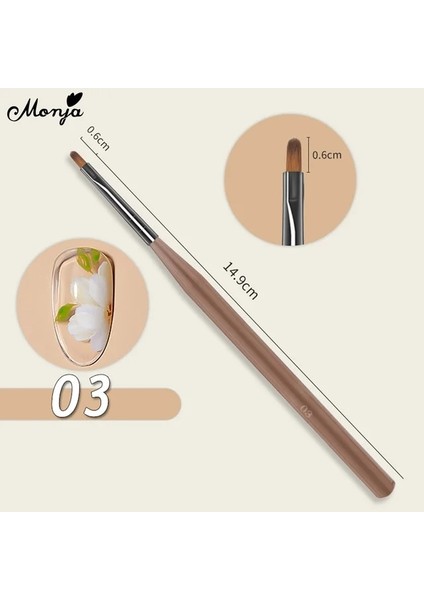 03 Kahverengi Monja 5/7/9/11/15MM Nail Art Rhinestone Akrilik Astar Fırça Fransız Çizgileri Çizgili Çiçek Izgara Boyama Cetvel Kalemi Manikür Araçları (Yurt Dışından)