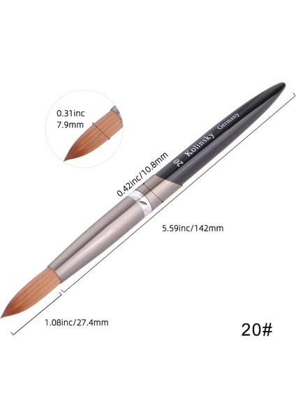Yuvarlak-20 Tıanmı Kolinsky Saç Tırnak Fırçası Metal Siyah Saplı Tırnak Fırçaları Salon Manikür Uygulaması Için Yuvarlak Kıvrımlı Şekil Tırnak Fırçası (Yurt Dışından)