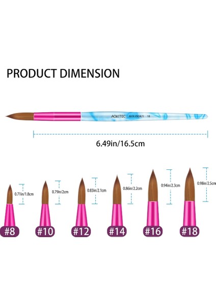 6810 Aokitec Akrilik Tırnak Fırçası Kolinsky Saç Akrilik Beyaz Girdap Mavi Saplı Pembe Yüksük Yuvarlak Şekilli (Yurt Dışından) modelleri