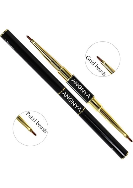 Izgara Fırça ve Petal Angnya Çift Başlı Nail Art Akrilik Fırça Tırnak Uv Jel Uzatma Oluşturucu Çizim Kalem Fırçalar Fan Oyma Manikür Ipuçları Araçları (Yurt Dışından)