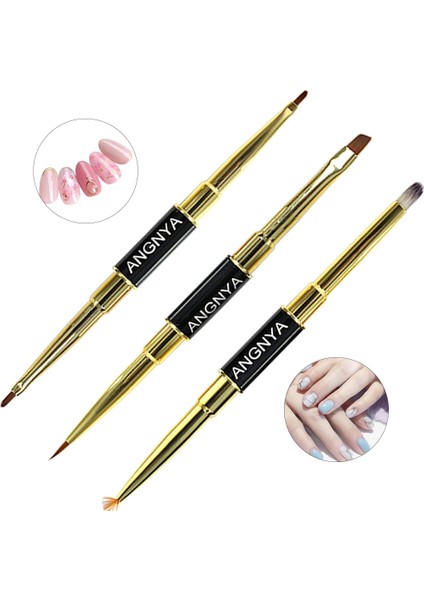 Izgara Fırça ve Petal Angnya Çift Başlı Nail Art Akrilik Fırça Tırnak Uv Jel Uzatma Oluşturucu Çizim Kalem Fırçalar Fan Oyma Manikür Ipuçları Araçları (Yurt Dışından) fırsatları